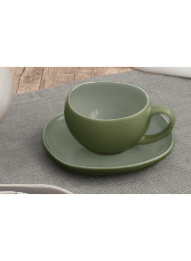 Easy Life Organica Dishwasher Safe Stoneware Ceramics Cup and Saucer Set Green 90ml - Image 2