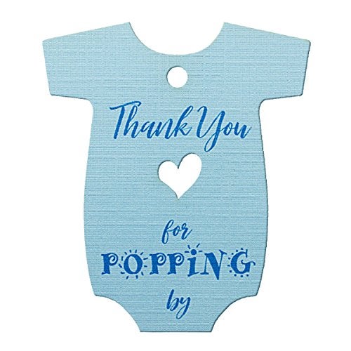 Summer-Ray.com SummerRay 50pcs Blue Baby Onesie Baby Shower Favor Thank You Tags Thank You for Popping by - Image 2