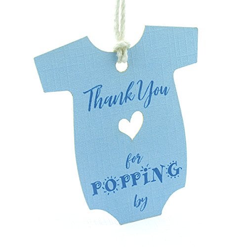 Summer-Ray.com SummerRay 50pcs Blue Baby Onesie Baby Shower Favor Thank You Tags Thank You for Popping by - Image 5