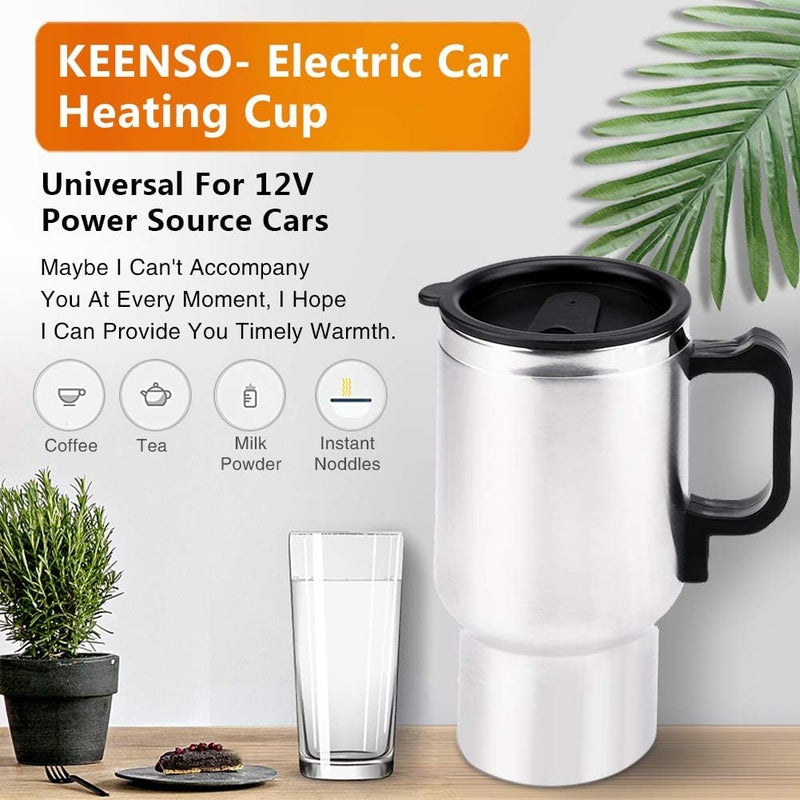 Keenso 12V Electric Car Cup Travel Heating Cup, 450ml Stainless Steel Car Electric Kettle Car Coffee Mug Heater with Cigarette Lighter - Image 4