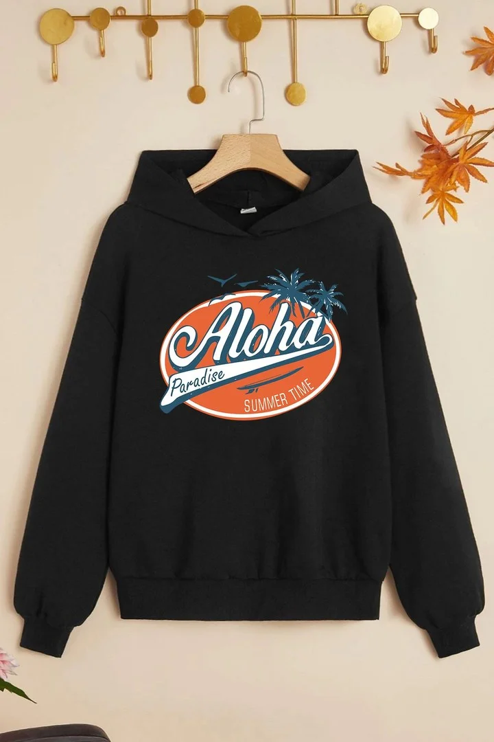 ONLYTRENDWEAR Kids Aloha Printed Sweatshirt 3-4 Years Old Black