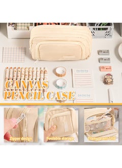 Beauenty Portable Fabric Pencil Case, Cosmetic Pencil Case with Zipper,Large Travel Pencil Case,for Daily Study, Exams,Travel Storage Office/21 X 7 X 13 Cm  - Image 3
