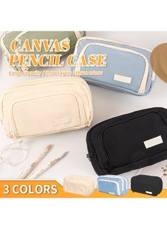 Beauenty Portable Fabric Pencil Case, Cosmetic Pencil Case with Zipper,Large Travel Pencil Case,for Daily Study, Exams,Travel Storage Office/21 X 7 X 13 Cm  - Image 2