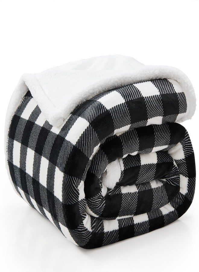 BEDELITE Sherpa Fleece Blanket - Black and White Buffalo Plaid Christmas Blanket, Super Soft Cozy Warm Thick Winter Throw Blankets for Couch and Bed, 50" x 60" - Image 2