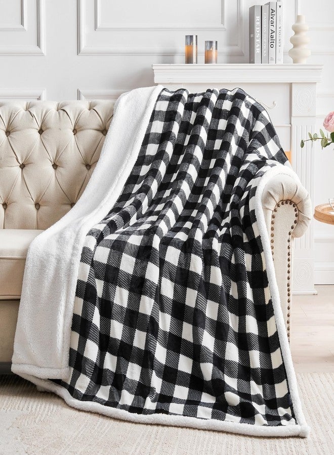 BEDELITE Sherpa Fleece Blanket - Black and White Buffalo Plaid Christmas Blanket, Super Soft Cozy Warm Thick Winter Throw Blankets for Couch and Bed, 50" x 60" - Image 5