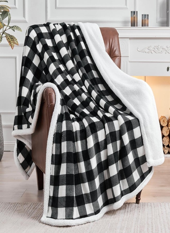 BEDELITE Sherpa Fleece Blanket - Black and White Buffalo Plaid Christmas Blanket, Super Soft Cozy Warm Thick Winter Throw Blankets for Couch and Bed, 50" x 60" - Image 1