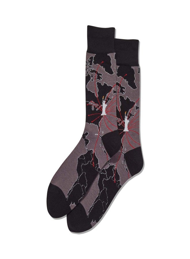 Hot Sox Mens World Map Crew Socks, Mens Shoe Size 6-12.5, Black - Image 1