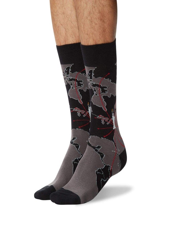 Hot Sox Mens World Map Crew Socks, Mens Shoe Size 6-12.5, Black - Image 2