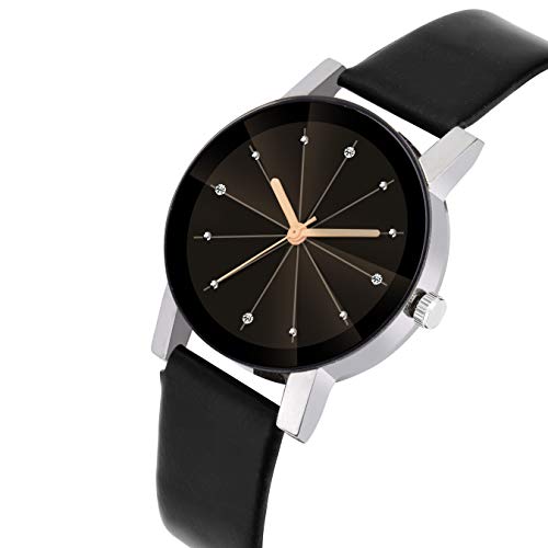 SWADESI STUFF Analogue Crystal Girl's Watch (Black Dial Black Colored Leather Strap) - Image 2