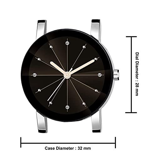 SWADESI STUFF Analogue Crystal Girl's Watch (Black Dial Black Colored Leather Strap) - Image 3