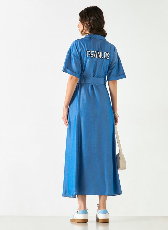 اس بي كاركترز فستان قميص مطرز بأكمام قصيرة وحزام وطبعات سنوبي - Image 3