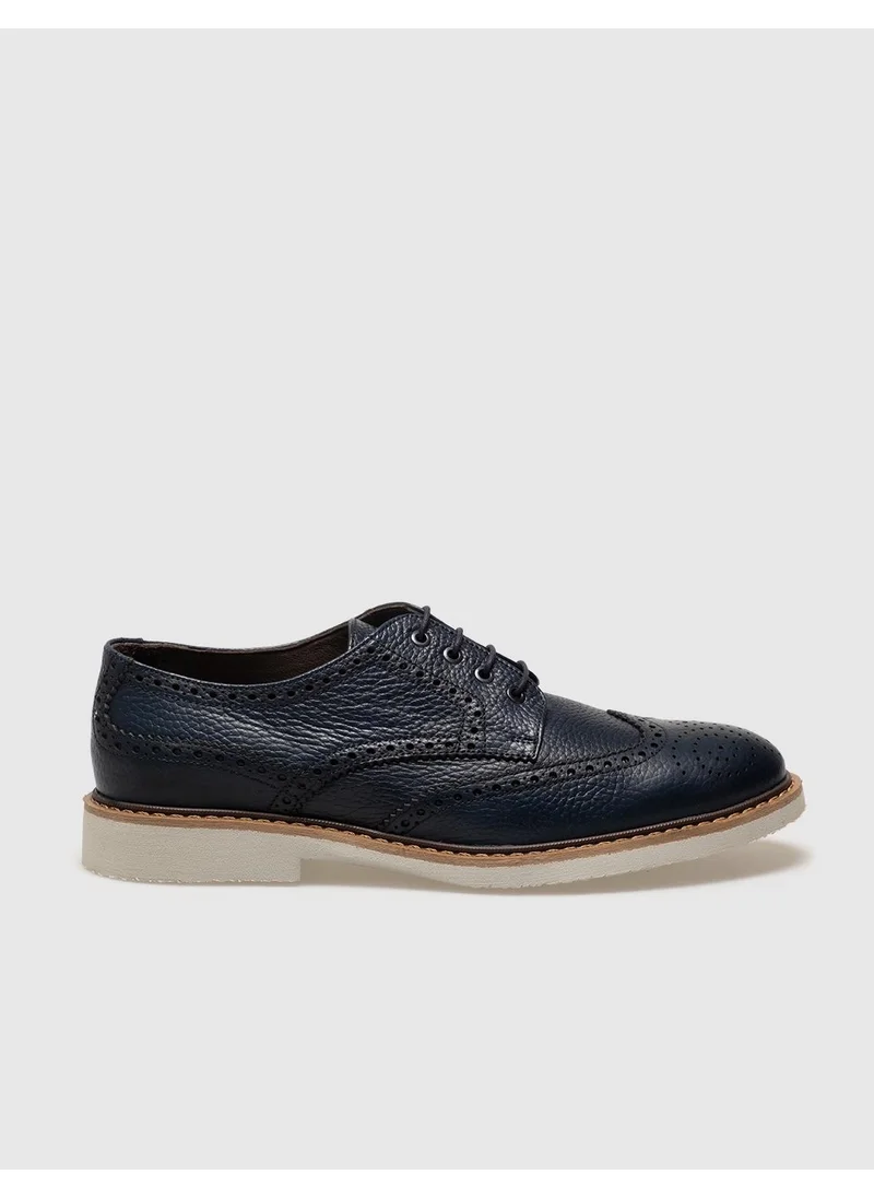 كاباني Genuine Leather Navy Blue Lace-Up Men's Casual Shoes