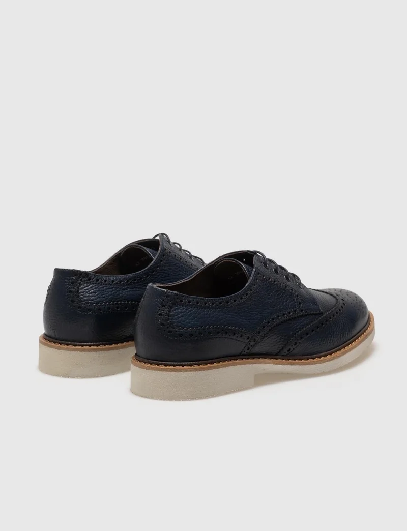 Cabani Genuine Leather Navy Blue Lace-Up Men's Casual Shoes