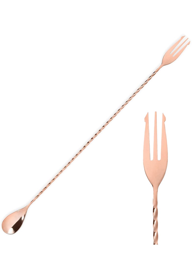 BarPros Professional Copper Finish Mixing Spoon with Fork End, 40cm - Ideal for Cocktails and Beverages - Image 1