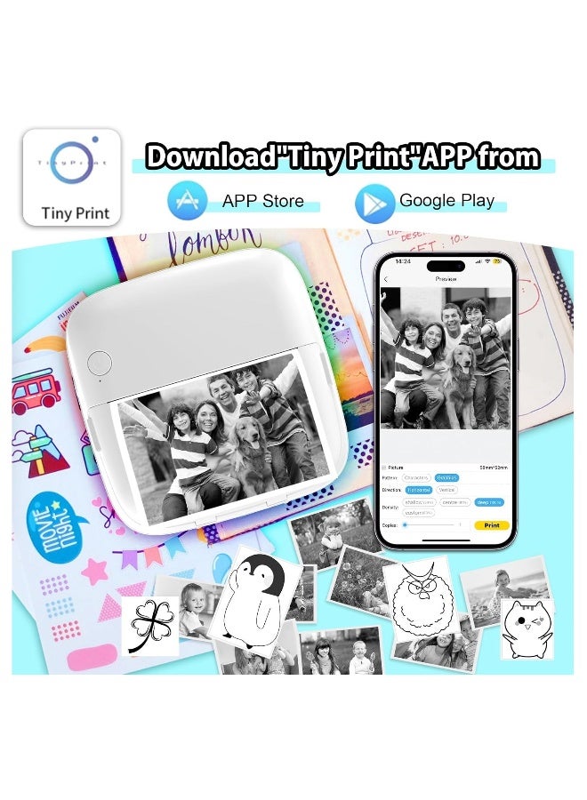 Mini Sticker Printer, with Rgb Light Pocket Inkless Thermal Printer Fit for IosAndroid, Bluetooth Smart Portable(with 5 Color Pens+5 Rolls of Printing Paper + 5 Rolls of Self-Adhesive Paper) - Image 5