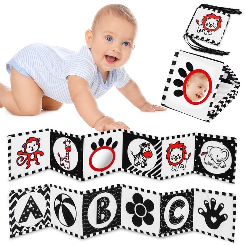 Vicloon Black and White High Contrast Baby Toys, Soft Baby Book for Newborn 0-3-6-12 Months, Infant Tummy Time Toys, Early Education Sensory Toys, Visual Stimulation Folding Cloth Book for Boys Girls - Image 1