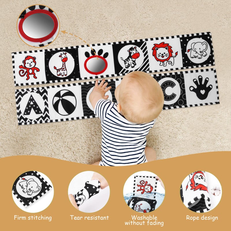 Vicloon Black and White High Contrast Baby Toys, Soft Baby Book for Newborn 0-3-6-12 Months, Infant Tummy Time Toys, Early Education Sensory Toys, Visual Stimulation Folding Cloth Book for Boys Girls - Image 3