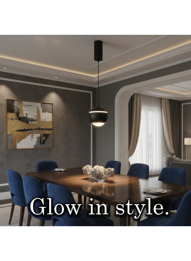 ALFRIDAY Modern Pendant Light, Matte Black Globe, E27 Base, Warm 3000K Accent - Image 3