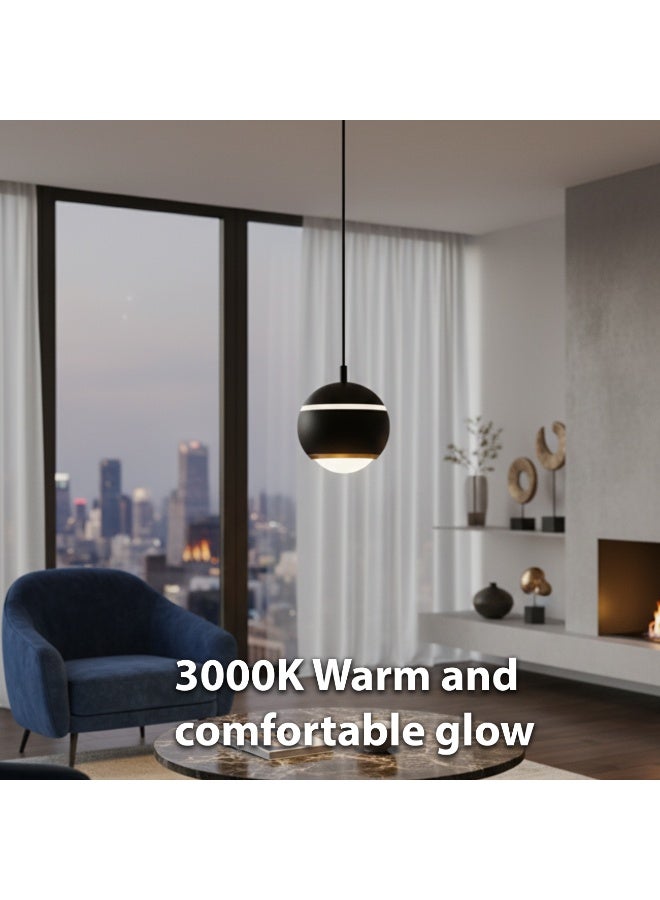 ALFRIDAY Modern Pendant Light, Matte Black Globe, E27 Base, Warm 3000K Accent - Image 4