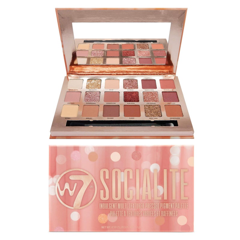 W7 Socialite Pressed Pigment Palette  18 Pink Nude Colors  Flawless LongLasting Glam Makeup