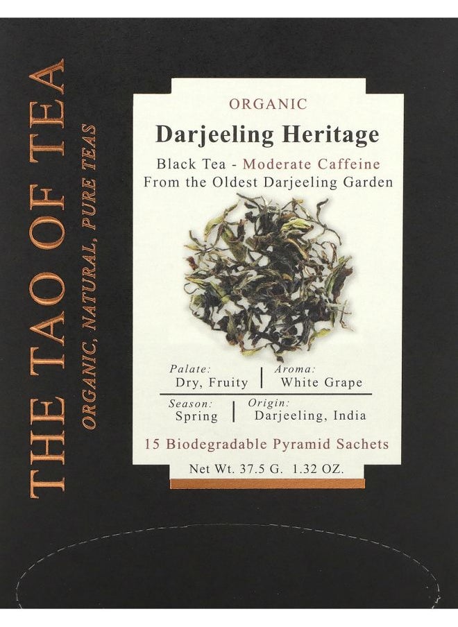 The Tao of Tea - Organic Darjeeling Heritage Black Tea 15 Pyramid Sachets 1.32 oz (37.5 g) - Image 1