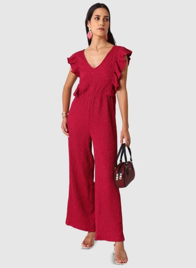 Freehand  Women Regular Fit Textured V-Neck Jumpsuit  | Best Price UAE