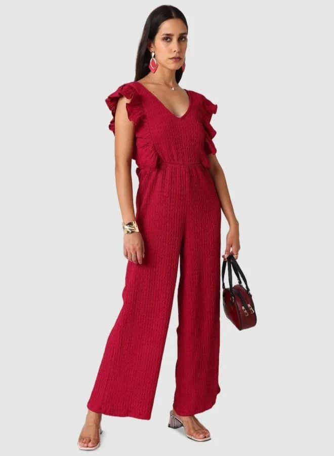 Freehand  Women Regular Fit Textured V-Neck Jumpsuit  | Best Price UAE