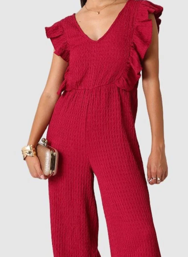 مرفوعة Women Regular Fit Textured V-Neck Jumpsuit