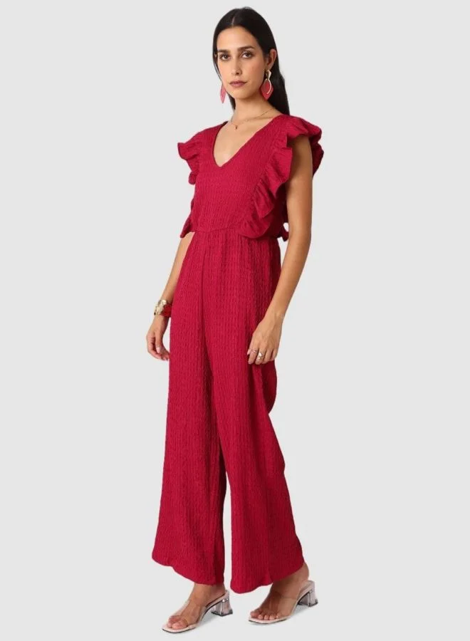 Freehand  Women Regular Fit Textured V-Neck Jumpsuit  | Best Price UAE