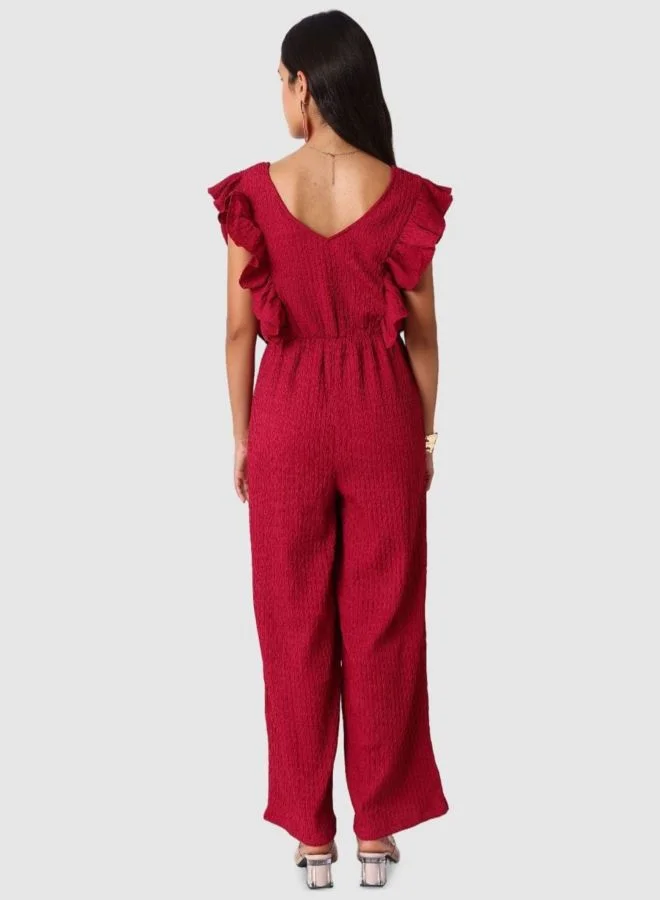 Freehand  Women Regular Fit Textured V-Neck Jumpsuit  | Best Price UAE