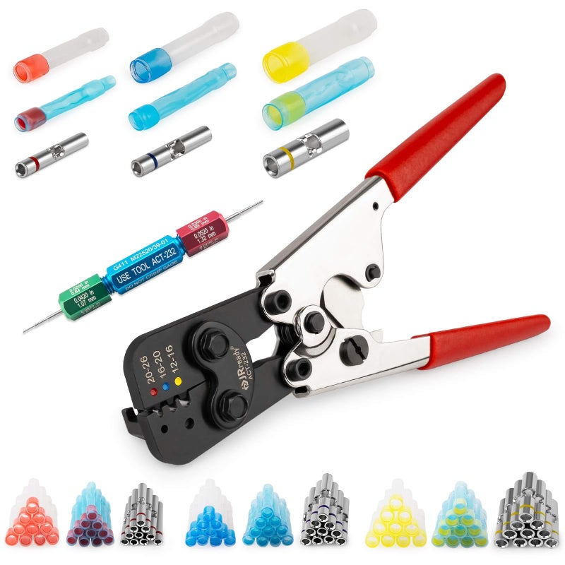 JRready ST2170 AS81824 Heat Shrinkable Crimp Splice Set with ACT232 Crimp Tool M22520371 Equivalent G411 GoNo Go Gauge 12 16 20 Butt Splice Connectors Includes PVDFPE Heat Shrink Tubes - Image 2