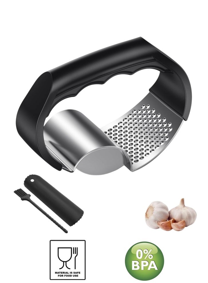 kangchoice Garlic Press Set - Stainless Steel Garlic Grater with Garlic Peeler and Cleaning Brush , 2-in-1 Easy Kitchen Gadget for Effortless Smashing, Kitchen Tool, Ideal Gift for Ramadan, Eid, Mother‘s Day - Image 1