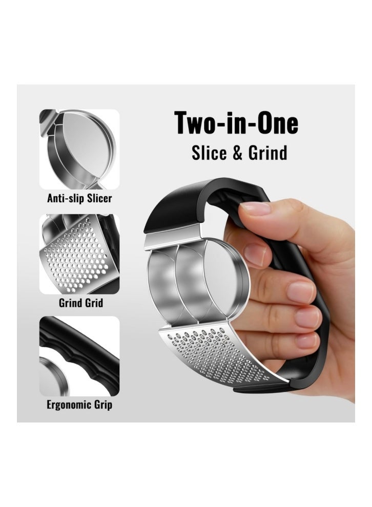 kangchoice Garlic Press Set - Stainless Steel Garlic Grater with Garlic Peeler and Cleaning Brush , 2-in-1 Easy Kitchen Gadget for Effortless Smashing, Kitchen Tool, Ideal Gift for Ramadan, Eid, Mother‘s Day - Image 2