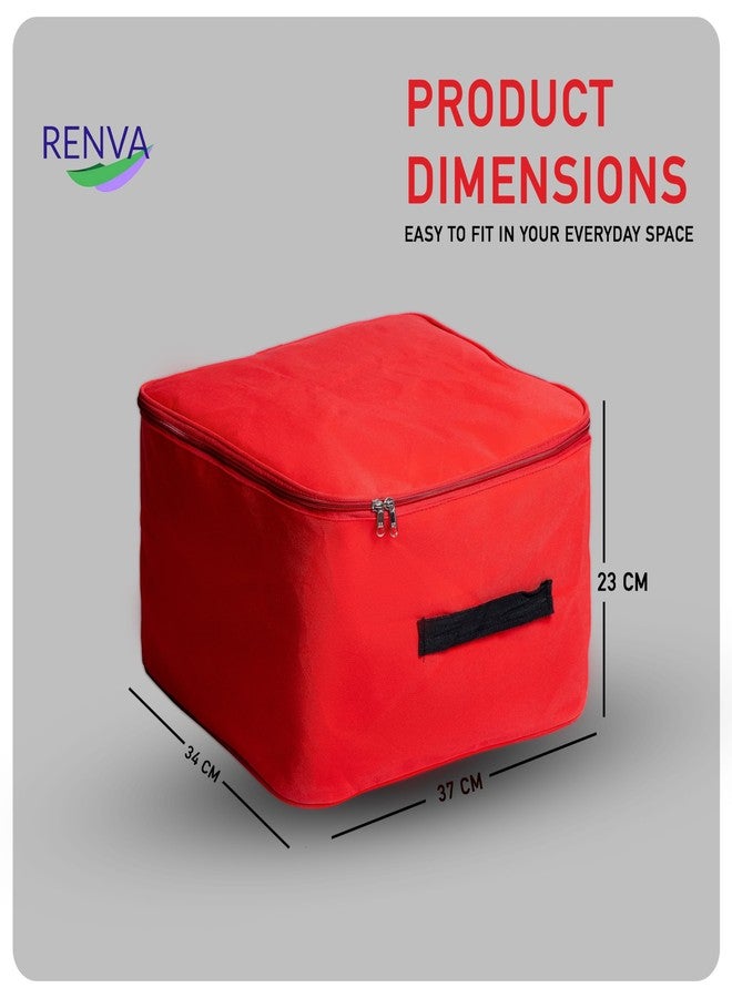 RENVA Underbed Moisture Proof Wardrobe Organizer Storage Bag for Clothes with Zipper Closure and Handle Square | Storage Container Box for Blankets, Bedsheets, Saree Bags & Garments (Red, Pack of 2) - Image 2