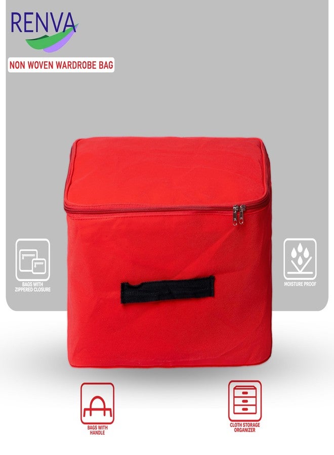 RENVA Underbed Moisture Proof Wardrobe Organizer Storage Bag for Clothes with Zipper Closure and Handle Square | Storage Container Box for Blankets, Bedsheets, Saree Bags & Garments (Red, Pack of 2) - Image 3