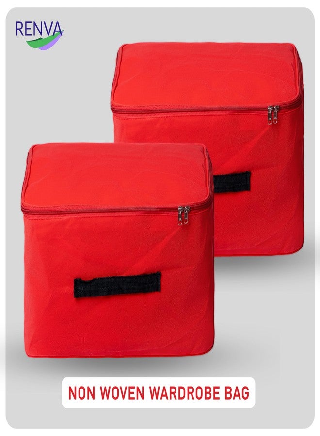 RENVA Underbed Moisture Proof Wardrobe Organizer Storage Bag for Clothes with Zipper Closure and Handle Square | Storage Container Box for Blankets, Bedsheets, Saree Bags & Garments (Red, Pack of 2) - Image 5