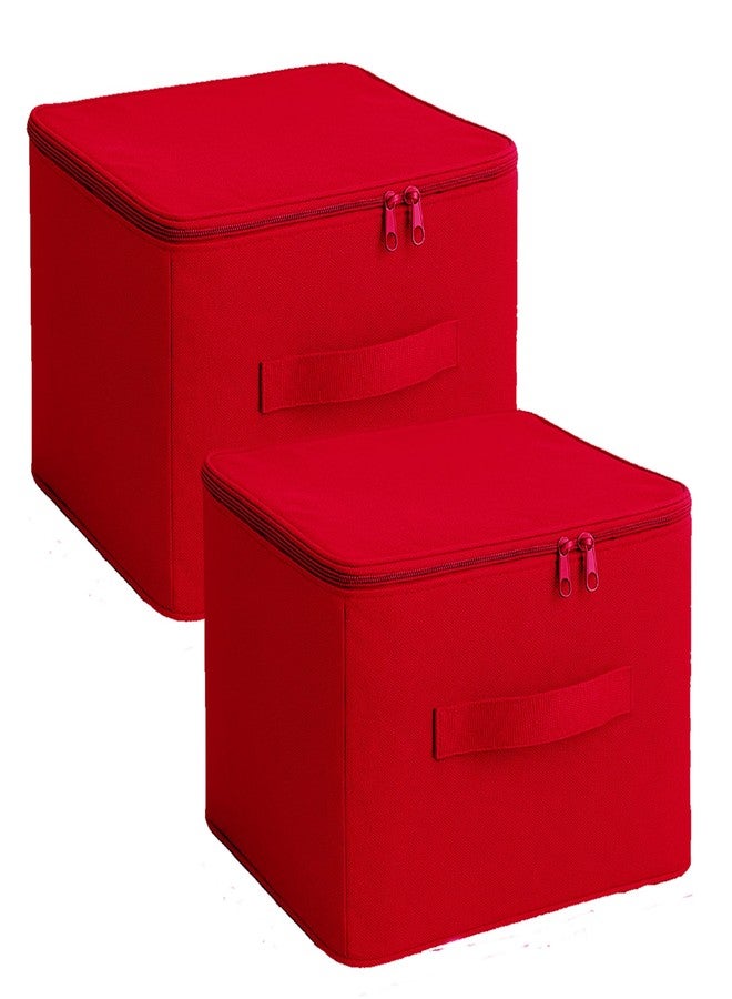 RENVA Underbed Moisture Proof Wardrobe Organizer Storage Bag for Clothes with Zipper Closure and Handle Square | Storage Container Box for Blankets, Bedsheets, Saree Bags & Garments (Red, Pack of 2) - Image 1