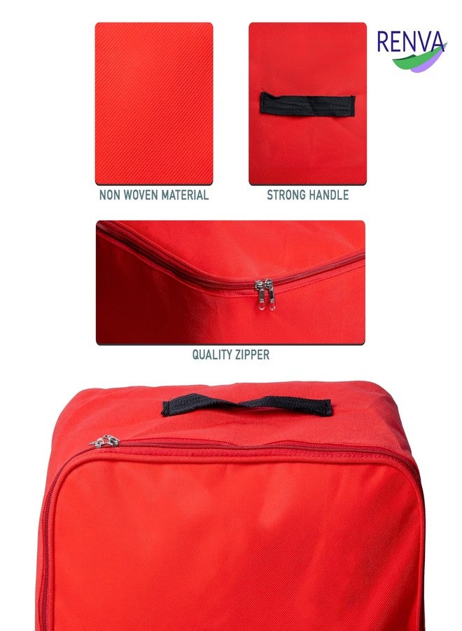 RENVA Underbed Moisture Proof Wardrobe Organizer Storage Bag for Clothes with Zipper Closure and Handle Square | Storage Container Box for Blankets, Bedsheets, Saree Bags & Garments (Red, Pack of 2) - Image 4