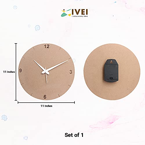 IVEI DIY Plain MDF Wooden Craft Round Wall Clock Blank Cutout for Painting Wood Sheet Craft, Decoupage, Resin Art Work & Decoration (Brown) - Image 4