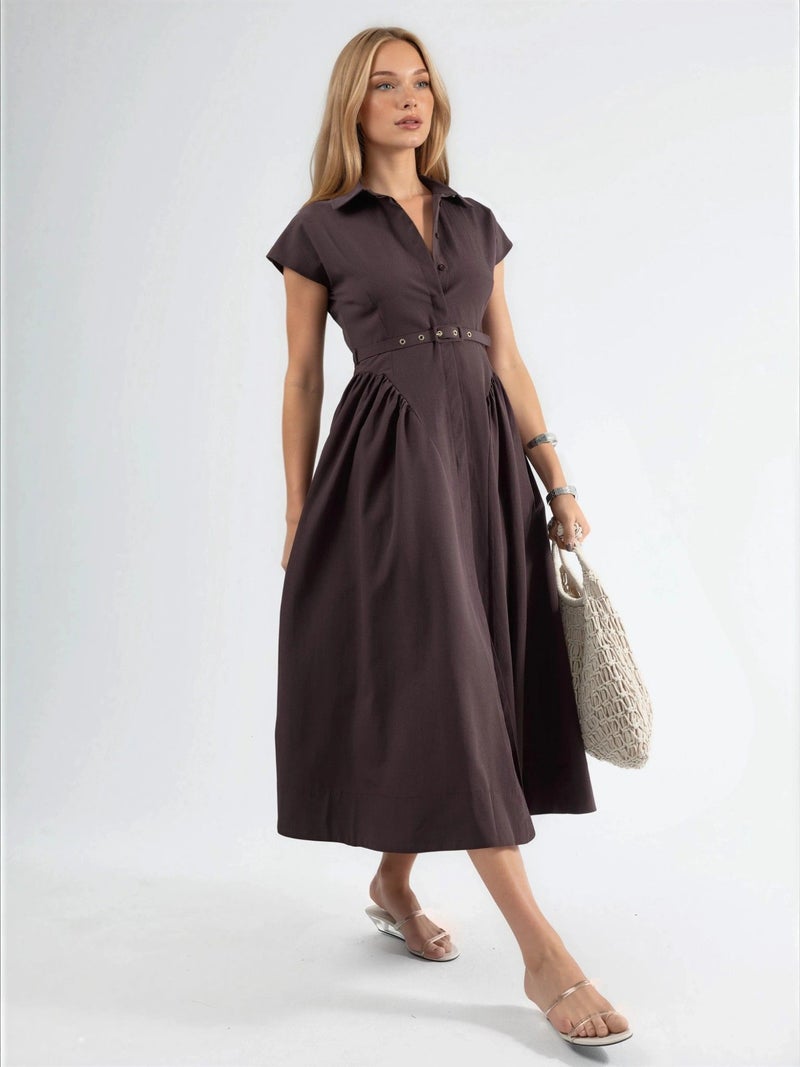 BUSEM Belted Midi Dress with Shirt Collar - Image 4