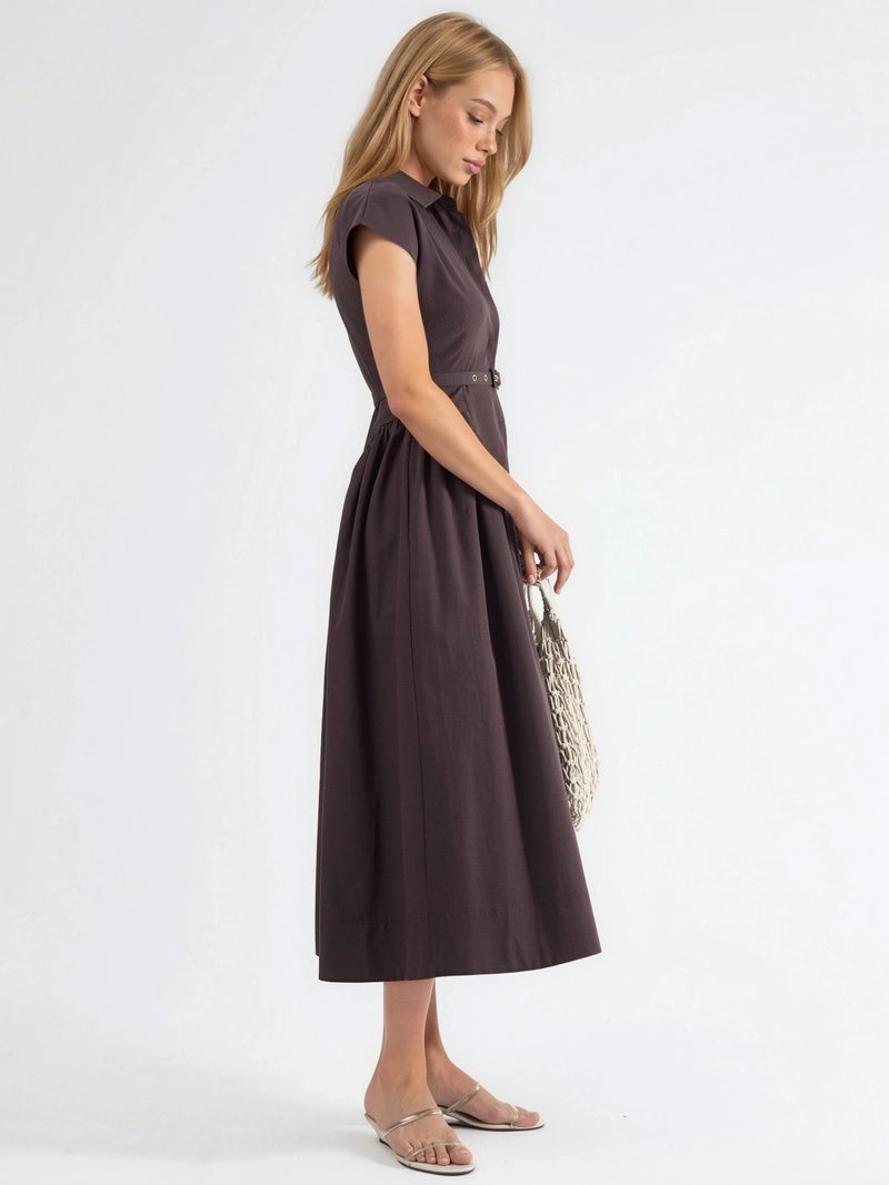 BUSEM Belted Midi Dress with Shirt Collar - Image 2