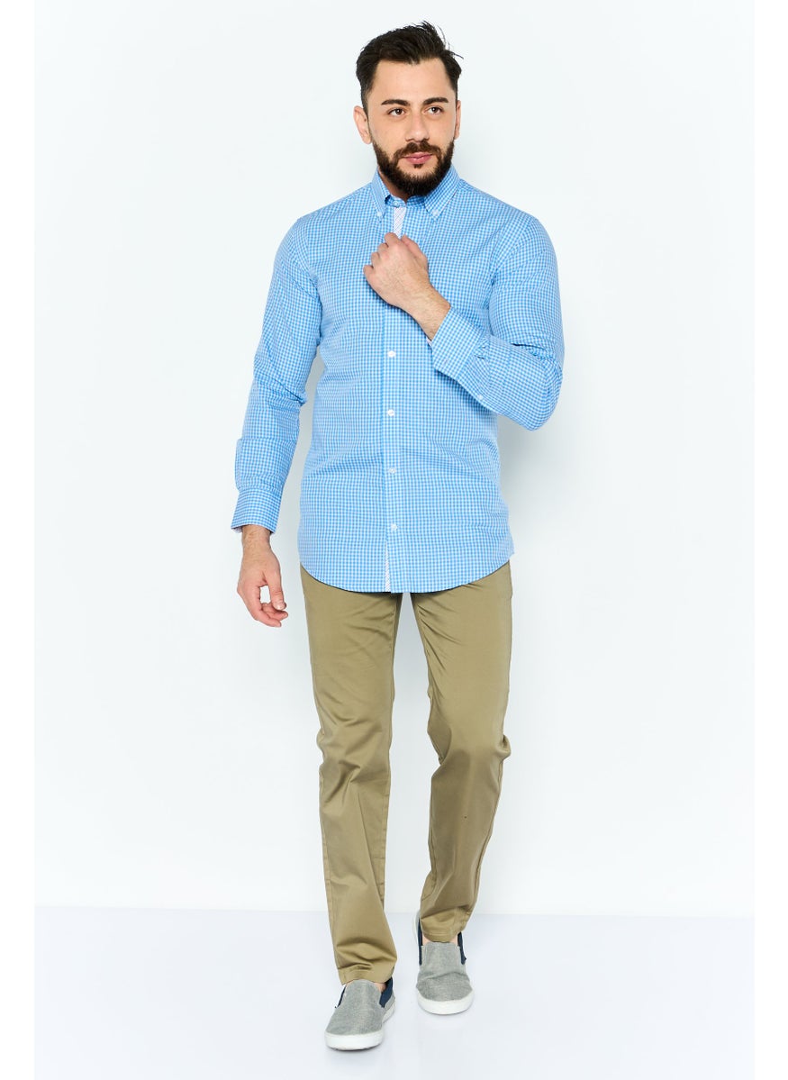 Tailorbyrd Men Regular Fit Micro Checkered Long Sleeves Casual Shirt, Blue  - Image 4