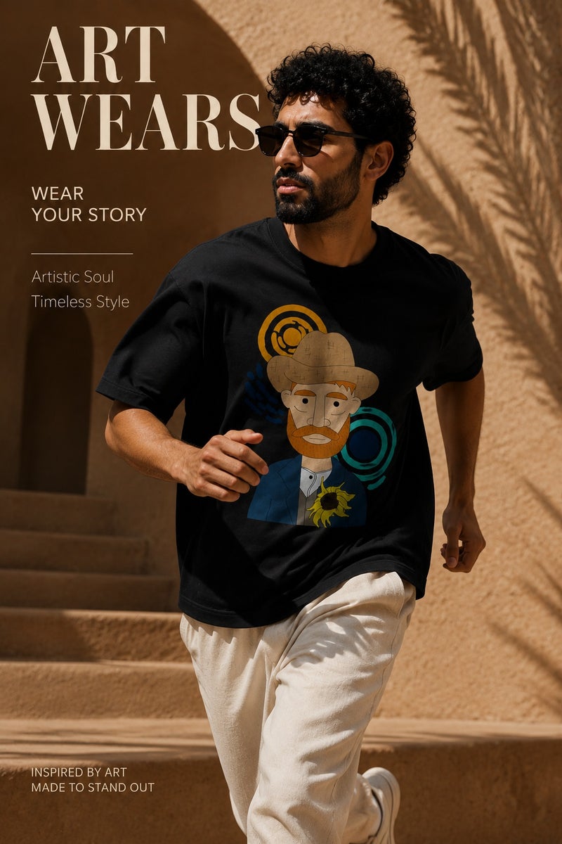 Men's Black Oversized Graphic T-Shirt Artistic Print Casual Short Sleeve Streetwear Tee - Image 3