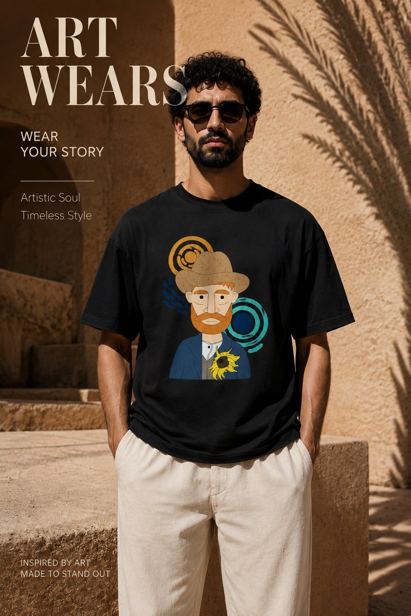 Men's Black Oversized Graphic T-Shirt Artistic Print Casual Short Sleeve Streetwear Tee - Image 2