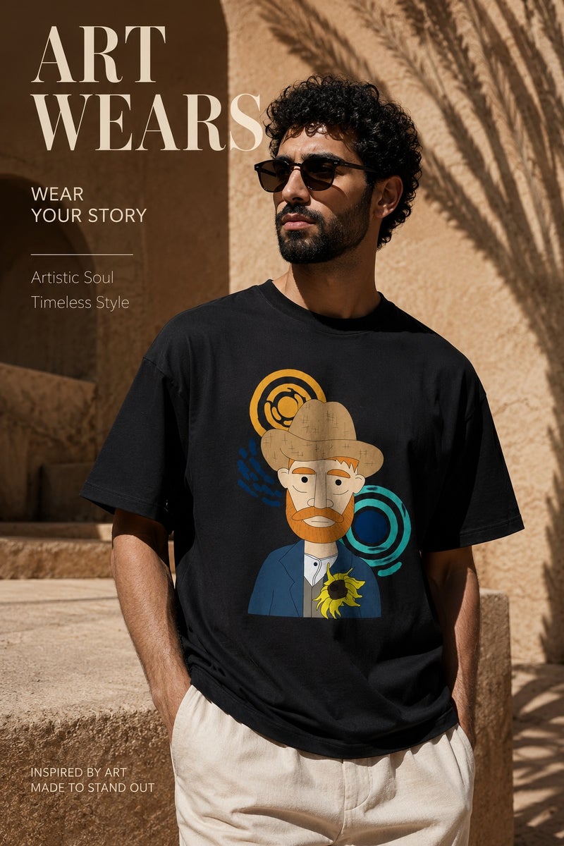 Men's Black Oversized Graphic T-Shirt Artistic Print Casual Short Sleeve Streetwear Tee - Image 5
