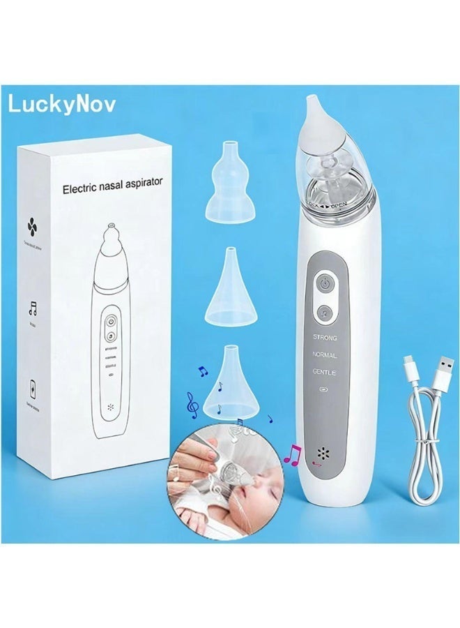 LuckyNov Baby Electric Nasal Aspirator, Rechargeable Baby Nasal Suction with 3 Silicone Tips, Adjustable Suction Level and Soothing Piano Music Soft Lighting Function - Image 1