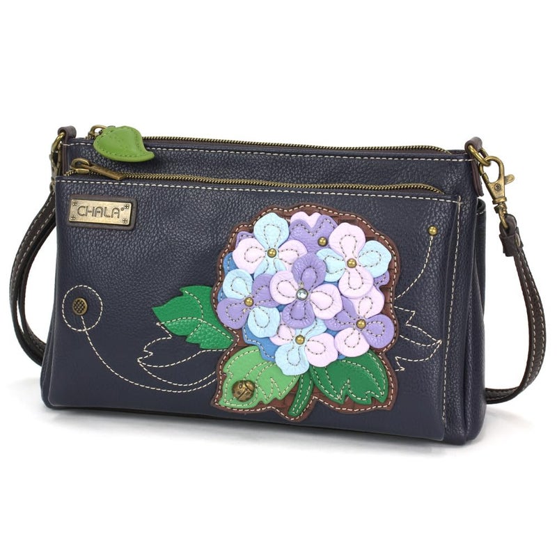 CHALA RFID Protected Vegan Leather Deluxe Crossbody Bag with Adjustable Straps - Hydrangea - navy - Image 1