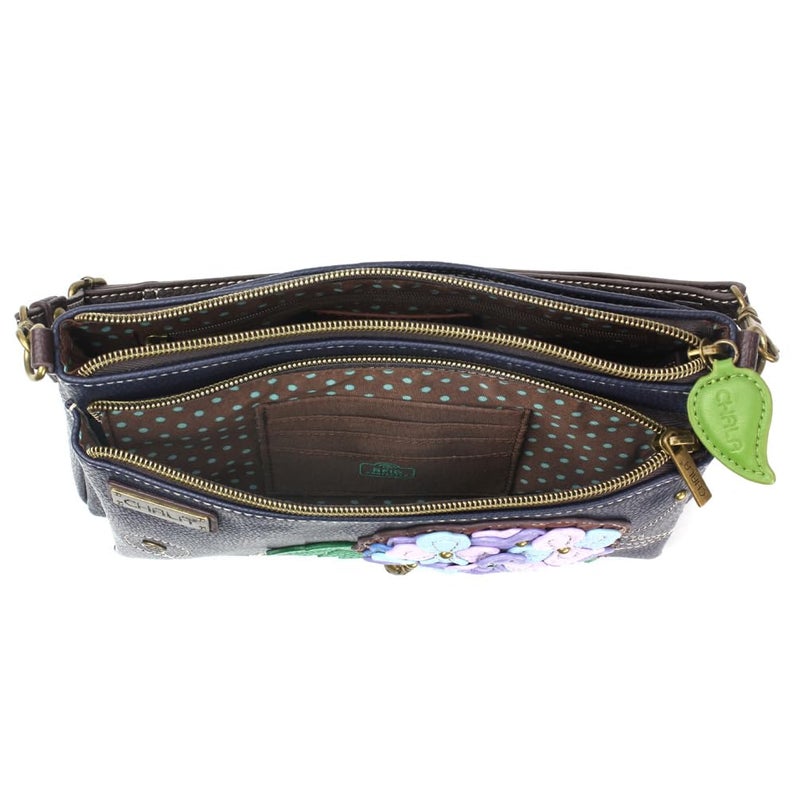 CHALA RFID Protected Vegan Leather Deluxe Crossbody Bag with Adjustable Straps - Hydrangea - navy - Image 4