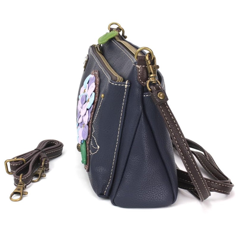 CHALA RFID Protected Vegan Leather Deluxe Crossbody Bag with Adjustable Straps - Hydrangea - navy - Image 3