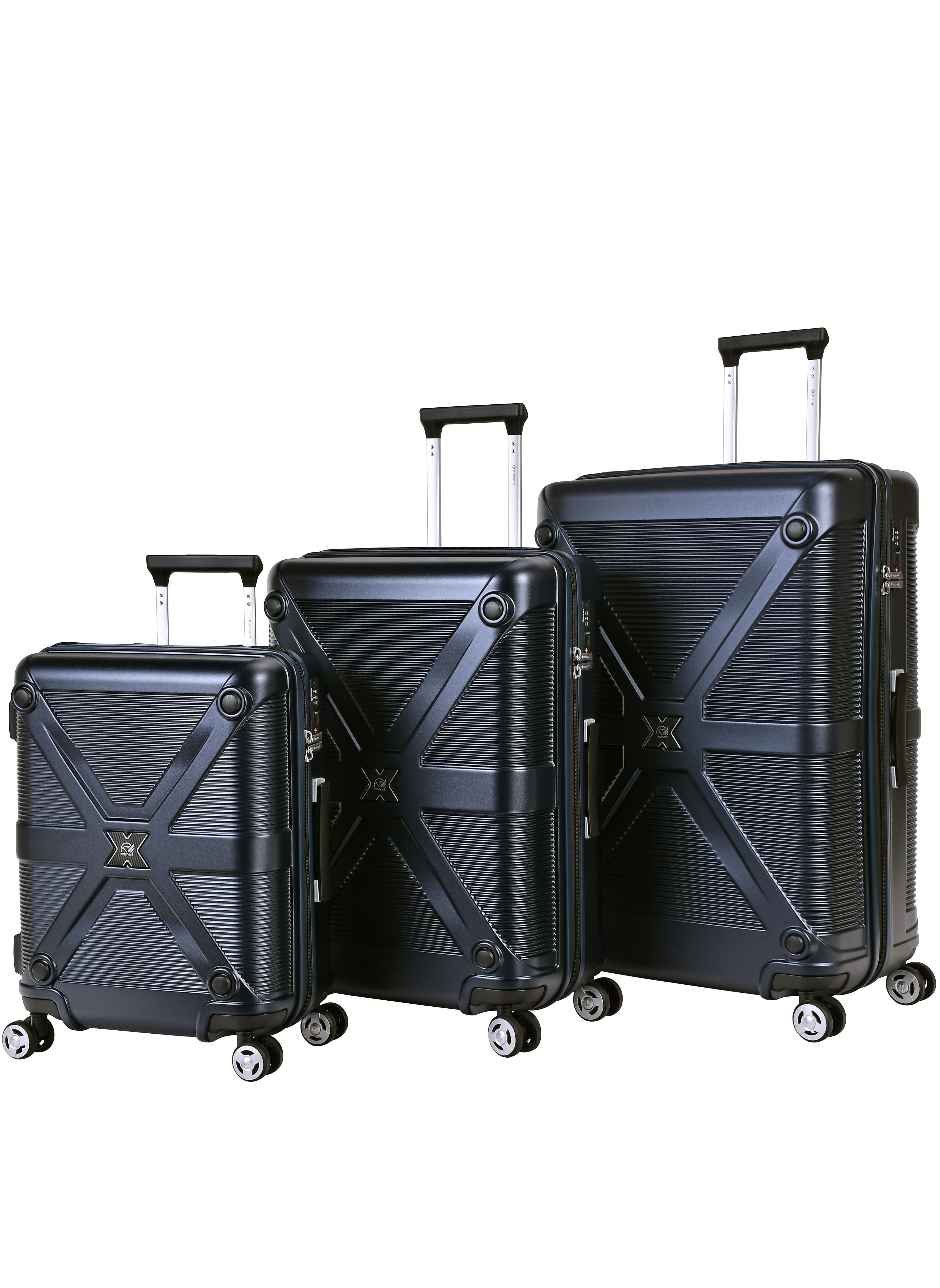 Hard Case Suitcase Trolley Luggage Set of 3 Polycarbonate Lightweight 4 Quiet Double Spinner Wheels Travel Bags With TSA Lock KJ97 Night Blue 